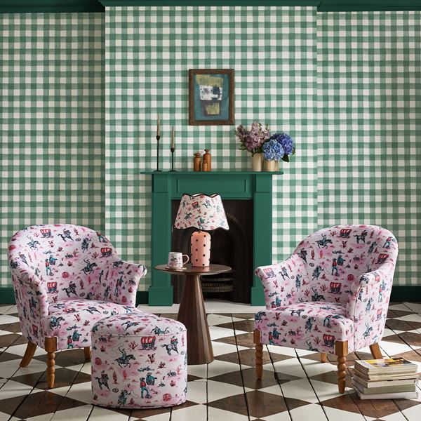 Painted Gingham Wallpaper - Green